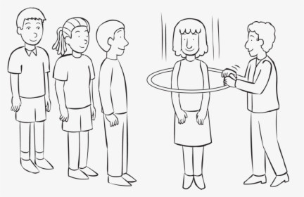 Man Passing Hula Hoop Over Every Person In Small Group, - Line Art, HD Png Download, Transparent PNG