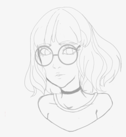 Transparent Anime Lineart Png - Lineart Girl With Glasses, Png Download, Transparent PNG