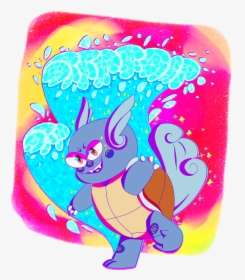 A Brightly Colored Image Of Wartortle, Waving His Hand - Illustration, HD Png Download, Transparent PNG