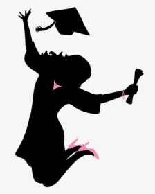 Graduation Ceremony Clip Art Silhouette Image Vector - Graduation Girl Silhouette Jumping, HD Png Download, Transparent PNG