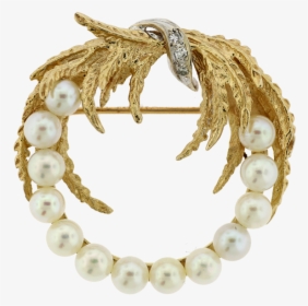 14k Yellow Gold Pearl Wreath Pin - Pearl, HD Png Download, Transparent PNG