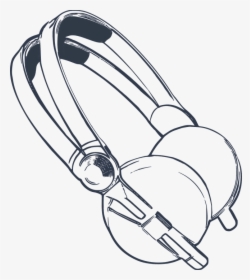 Headphones, Drawn, Listening, Headset, Earphones, Sound - Head Phones Black And White, HD Png Download, Transparent PNG