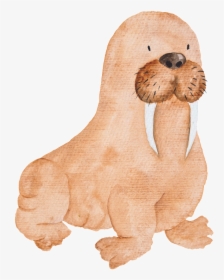 Brown Hand Painted Sea Elephant Cartoon Watercolor - 海獅 手繪, HD Png Download, Transparent PNG