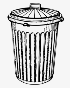 Trash Can, Bin, Basket, Closed, Lid, Black And White - Black And White Trash Can, HD Png Download, Transparent PNG