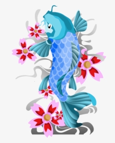 Fish And Lotus - Japanese Koi Fish Drawing, HD Png Download, Transparent PNG