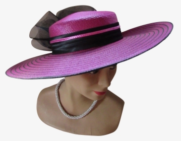Jaunty Wide Brim Church Hat In Stripes Of Fuchsia And - Church Hat Clip Art Png, Transparent Png, Transparent PNG