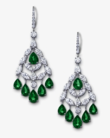 Angara Chandelier Emerald Dangle Earrings With Diamond - Diamond Earrings Png Emerald, Transparent Png, Transparent PNG