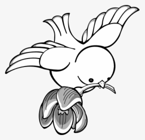 Bird Flying With Flower Clip Art Vector - Flying Cartoon Bird Drawing, HD Png Download, Transparent PNG