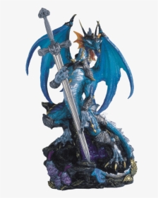 Armored Blue Dragon And Sword Statue - Dragon With A Sword, HD Png Download, Transparent PNG