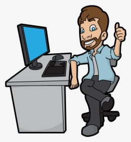 Cartoon Computer Png - Cartoon Man On Computer, Transparent Png, Transparent PNG