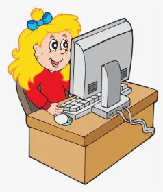 Cartoon Girl Working With Computer Png Pinterest - Girl Computer Clipart, Transparent Png, Transparent PNG