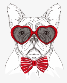 Cartoon Dog S Head Painted Glasses Bow - Dog In Bowtie Clipart, HD Png Download, Transparent PNG