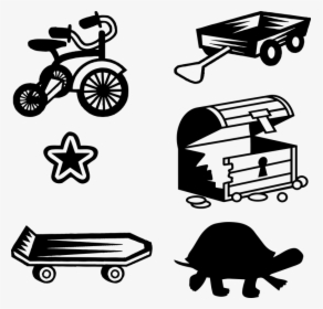 Children Toys, Tricycle, Skateboard, Treasure Chest - Free Toys Clipart Black And White Free, HD Png Download, Transparent PNG