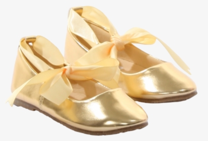 Gold Ballet Flats Girls Dress Shoes With Ribbon Tie - Girls Gold Dress Shoes, HD Png Download, Transparent PNG
