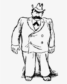 Big Man In A Suit Black White Line Art 555px - Big Man Clipart, HD Png Download, Transparent PNG