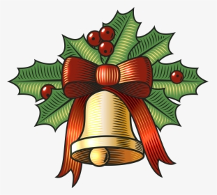 Large Christmas Bell With Holly Png Clip Art Image - Clip Art Christmas Bells Holly, Transparent Png, Transparent PNG