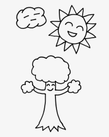 Happy Sun Drawing At Getdrawings - Tree And Sun Coloring Pages, HD Png Download, Transparent PNG