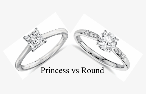 Princess Vs Round Shape Diamond Side By Side - Diamond And Sapphire Engagement Rings, HD Png Download, Transparent PNG