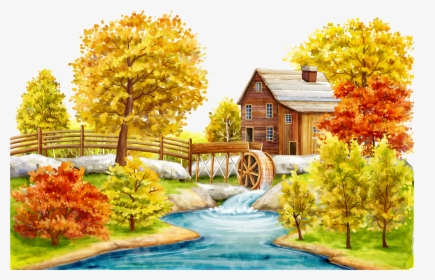 Clip Art Wall Decal Wallpaper Hand - Fall Forest Landscape Clipart, HD Png Download, Transparent PNG