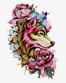 Watercolor Wolf Tattoo Designs - Colorful Wolf Tattoo Designs, HD Png Download, Transparent PNG