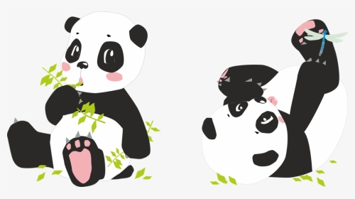 Panda, Pandas, Bear, Dragonfly, Bamboo, Black, White - Love Missing You Already, HD Png Download, Transparent PNG