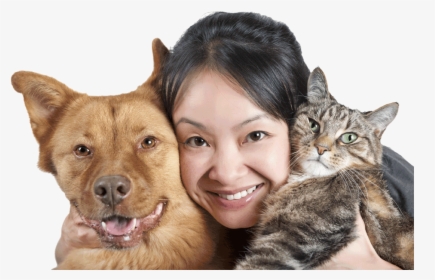 Woman With Dog And Cat - Cat And Dog Owner, HD Png Download, Transparent PNG