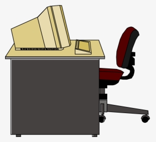 Computer Station Clipart - Desk With Computer Clipart, HD Png Download, Transparent PNG