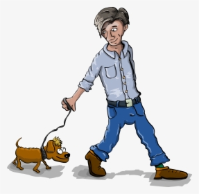 Leash - Boy Walking Small Dog Clipart, HD Png Download, Transparent PNG