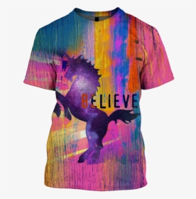 3d Unicorn In The Galaxy Background Full Print T Shirt - Active Shirt, HD Png Download, Transparent PNG