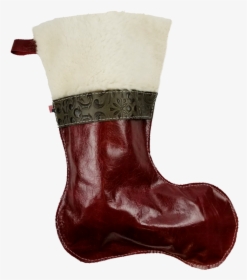Christmas Stockings In Italian Red Leather With Wool - Rain Boot, HD Png Download, Transparent PNG