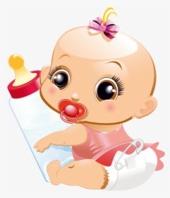Baby With Feeding Bottle Cartoon, HD Png Download, Transparent PNG