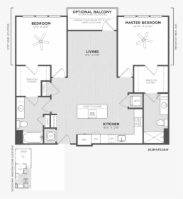 Two Bedroom Floor Plan At Alexan Buckhead Village - Two Bedroom Split Floor Plans, HD Png Download, Transparent PNG