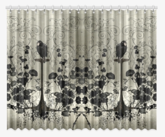 Crow With Flowers On Vintage Background Window Curtain - Window Valance, HD Png Download, Transparent PNG
