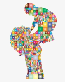 Prismatic Mosaic Mother And Baby Silhouette - Silhouette Baby And Mother Png, Transparent Png, Transparent PNG