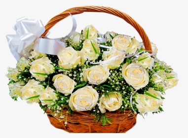 50 White Roses Basket - Transparent Wedding Flower Basket, HD Png Download, Transparent PNG