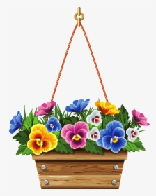 Daisies Clipart Flower Basket - Hanging Flower Pots Clip Art, HD Png Download, Transparent PNG