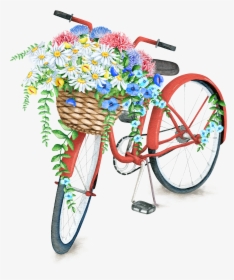 Transparent Bike Clip Art - Bicycle Png With Flower Basket, Png Download, Transparent PNG