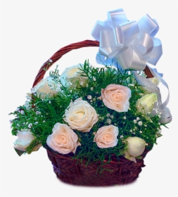 24 White Roses Basket - Garden Roses, HD Png Download, Transparent PNG