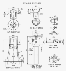 Machine Drawing Screw Jack - Screw Jack Assembly Drawing, HD Png Download, Transparent PNG