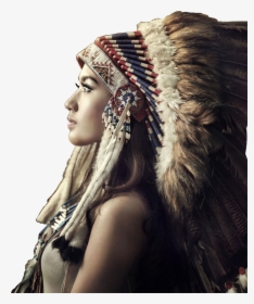 ##woman #girl #profile #face #indian - Native American Girl With Headdress, HD Png Download, Transparent PNG