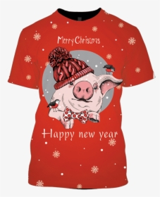 3d Pig Merry Christmas Full Print T Shirt - Illustration, HD Png Download, Transparent PNG