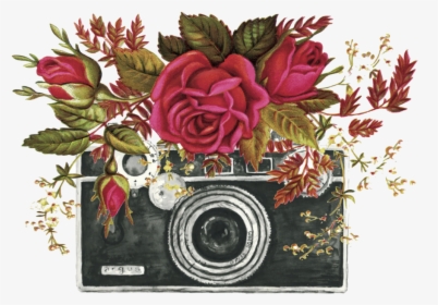 Camera Flower Designs Transp - Camera With Flowers Svg, HD Png Download, Transparent PNG