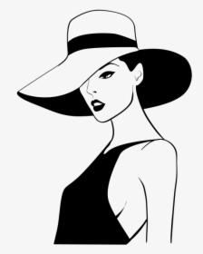 Dibujo Blanco Y Negro - Silueta De Mujer Con Sombrero, HD Png Download, Transparent PNG