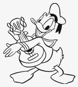 Donald Duck Playing Guitar - Donald Duck Clipart Black And White, HD Png Download, Transparent PNG