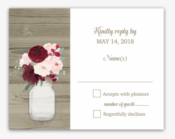 Rustic Mason Jar Burgundy Floral Wedding Rsvp Cards - Mason Jar With Burgundy Flowers, HD Png Download, Transparent PNG