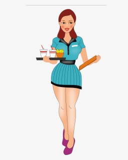 Retro Clipart Waitress - Cartoon Waitress, HD Png Download, Transparent PNG