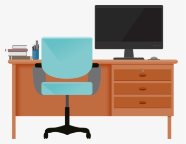 Furniture,desk,computer Desk,office Monitor,computer - Computer On Desk Png, Transparent Png, Transparent PNG