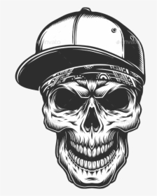 Transparent Black Skull Png - Skull With Baseball Cap Tattoo, Png Download, Transparent PNG