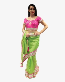 Pink N Green Saree - Blouse With Green Saree, HD Png Download, Transparent PNG
