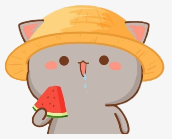 Cat Kawaii Cute Eat Watermelon Sandía Gato - Cat With Watermelon Kawaii, HD Png Download, Transparent PNG